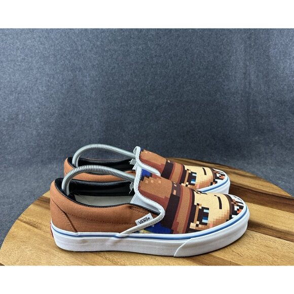VANS Slip On Brown Block Character Sneakers Slip On Canvas Sz 9 Custom Photo - Picture 1 of 11